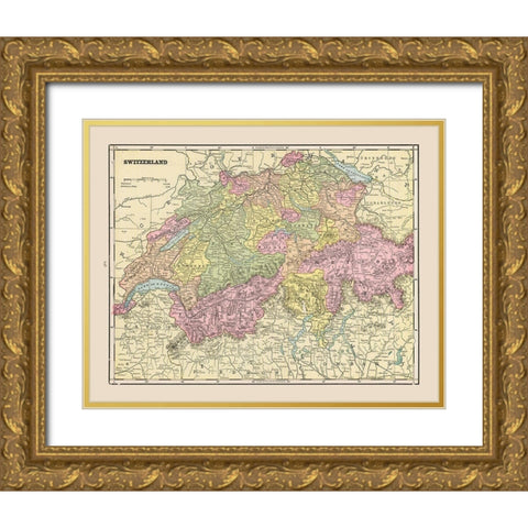 Switzerland - Cram 1892 Gold Ornate Wood Framed Art Print with Double Matting by Cram
