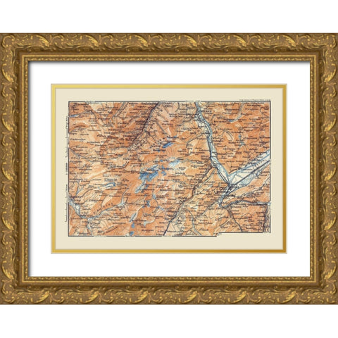 Dents du Midi Region Switzerland France Gold Ornate Wood Framed Art Print with Double Matting by Baedeker