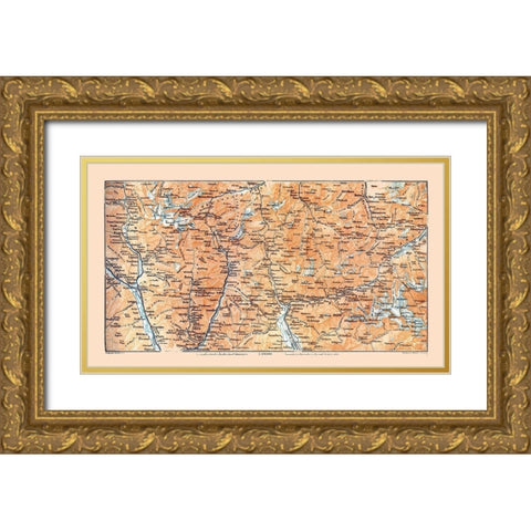Southeast Switzerland - Baedeker 1921 Gold Ornate Wood Framed Art Print with Double Matting by Baedeker