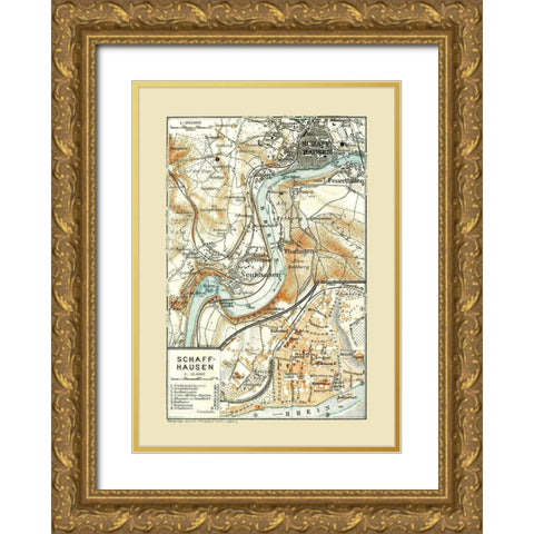 Schaffhausen Switzerland - Baedeker 1921 Gold Ornate Wood Framed Art Print with Double Matting by Baedeker