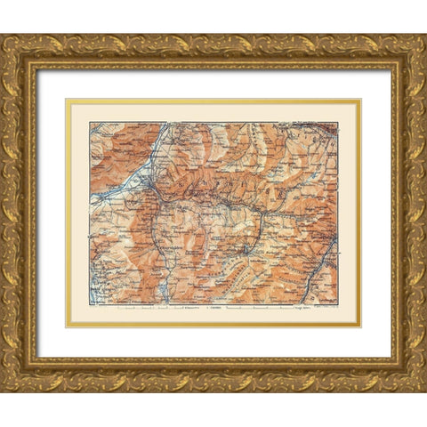 Schanfigg Region Switzerland - Baedeker 1921 Gold Ornate Wood Framed Art Print with Double Matting by Baedeker