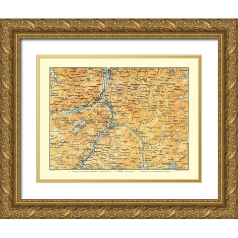 Glarus Region Switzerland - Baedeker 1921 Gold Ornate Wood Framed Art Print with Double Matting by Baedeker