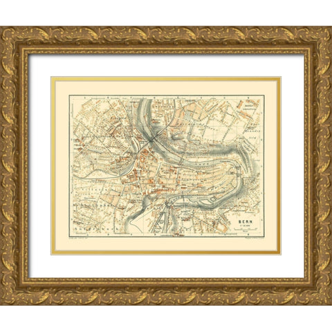 Bern Switzerland - Baedeker 1921 Gold Ornate Wood Framed Art Print with Double Matting by Baedeker