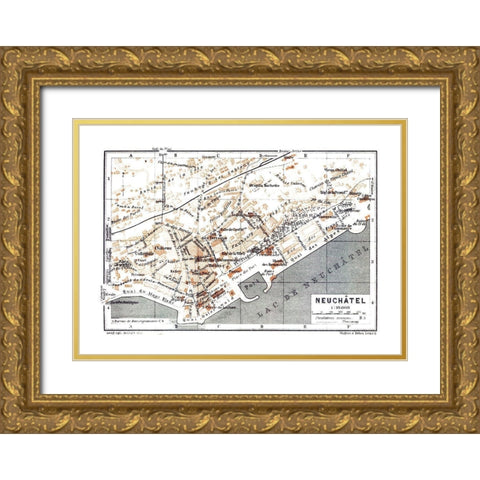 Neuchatel Switzerland - Baedeker 1921 Gold Ornate Wood Framed Art Print with Double Matting by Baedeker