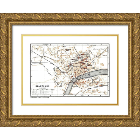 Solothurn Switzerland - Baedeker 1921 Gold Ornate Wood Framed Art Print with Double Matting by Baedeker