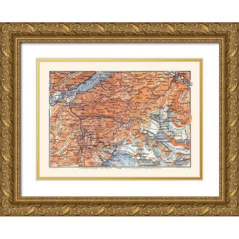 Grindelwald Region Switzerland - Baedeker 1921 Gold Ornate Wood Framed Art Print with Double Matting by Baedeker