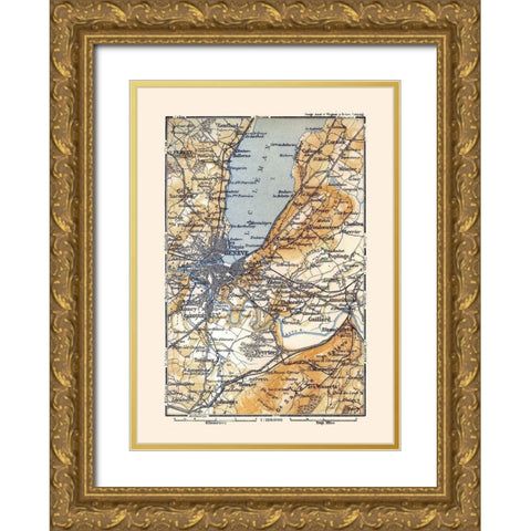 Geneva Region Switzerland France - Baedeker 1921 Gold Ornate Wood Framed Art Print with Double Matting by Baedeker