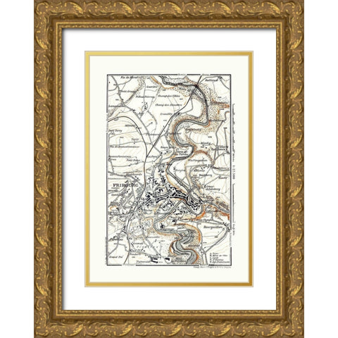 Fribourg Switzerland - Baedeker 1921 Gold Ornate Wood Framed Art Print with Double Matting by Baedeker