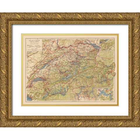 Switzerland - 1922 Gold Ornate Wood Framed Art Print with Double Matting by Unknown