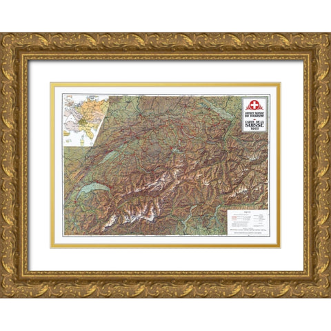 Switzerland - 1921 Gold Ornate Wood Framed Art Print with Double Matting by Suisse