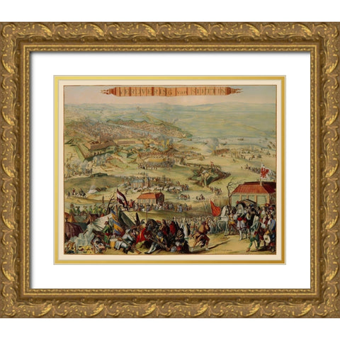 Stettin Conquest Poland - DeHooghe 1675 Gold Ornate Wood Framed Art Print with Double Matting by De Hooghe