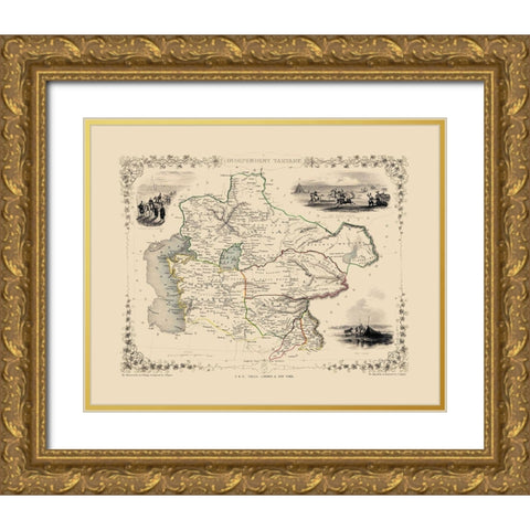 Independent Tartary Uzbekistan Asia - Tallis 1851 Gold Ornate Wood Framed Art Print with Double Matting by Tallis