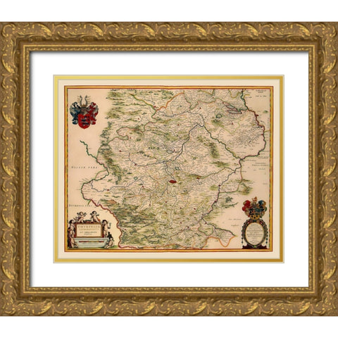 Thuringia State Germany - Blaeu 1635 Gold Ornate Wood Framed Art Print with Double Matting by Blaeu