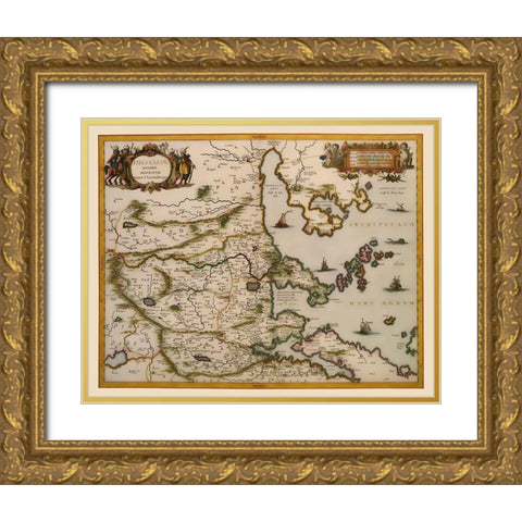 Thessaloniki Region Greece - Blaeu 1654 Gold Ornate Wood Framed Art Print with Double Matting by Blaeu