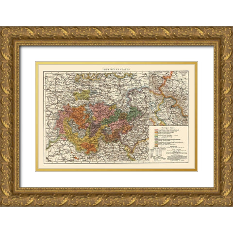 Thuringen State Germany - Andree 1895 Gold Ornate Wood Framed Art Print with Double Matting by Andree