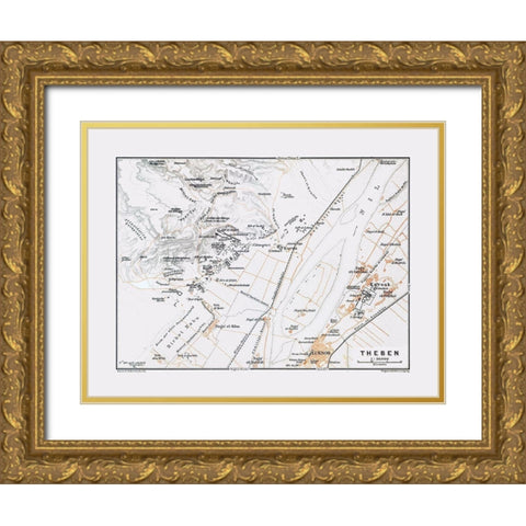 Thebes Egypt - Baedeker 1913 Gold Ornate Wood Framed Art Print with Double Matting by Baedeker