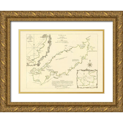 Caribbean Tobago - Jefferys 1765 Gold Ornate Wood Framed Art Print with Double Matting by Jefferys