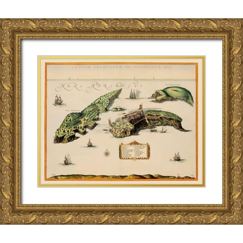 Isole Tremiti Italy - Blaeu 1662 Gold Ornate Wood Framed Art Print with Double Matting by Blaeu