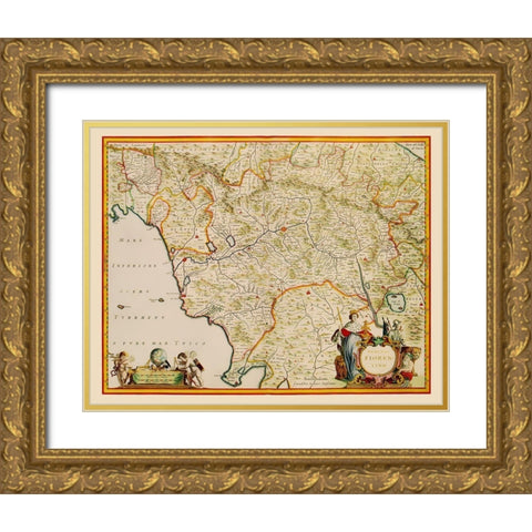 Tuscany Region Italy - Blaeu 1635 Gold Ornate Wood Framed Art Print with Double Matting by Blaeu