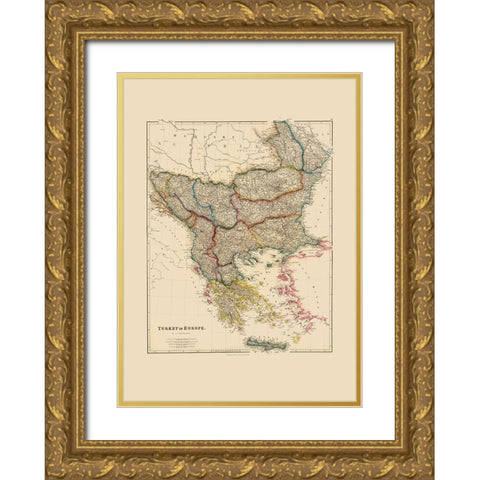 Europe Turkey - Arrowsmith 1844 Gold Ornate Wood Framed Art Print with Double Matting by Arrowsmith