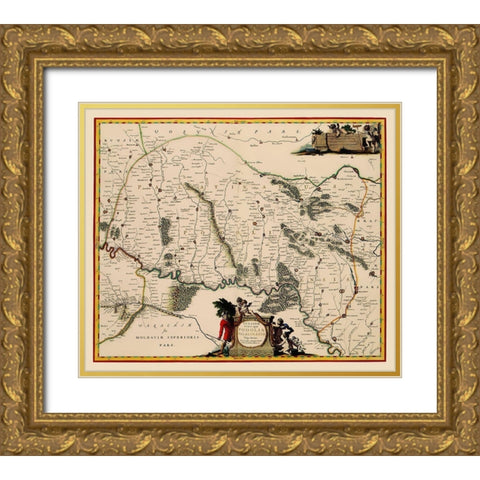 Ukraine - Blaeu 1662 Gold Ornate Wood Framed Art Print with Double Matting by Blaeu