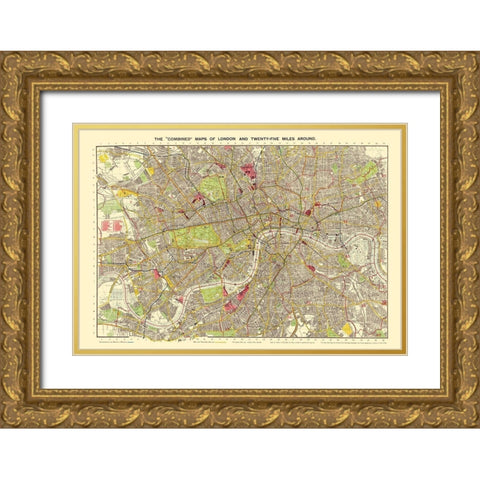 London England - Bartholomew 1905 Gold Ornate Wood Framed Art Print with Double Matting by Bartholomew