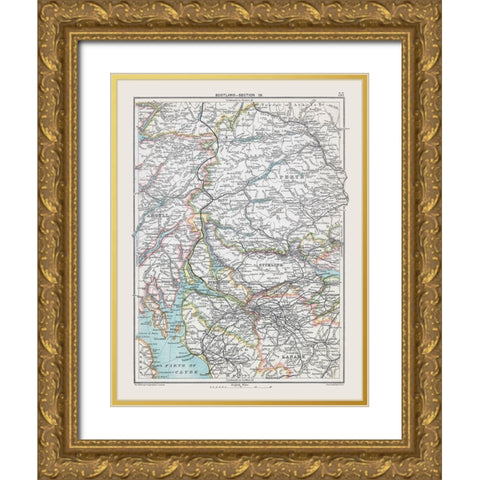 Southern Scotland - Bartholomew 1892 Gold Ornate Wood Framed Art Print with Double Matting by Bartholomew
