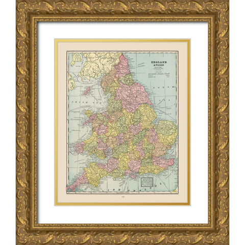 England Wales - Cram 1892 Gold Ornate Wood Framed Art Print with Double Matting by Cram