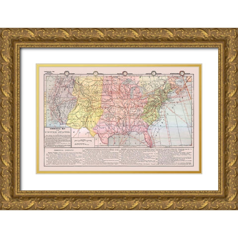 United States - Commercial Map - Monteith 1882 Gold Ornate Wood Framed Art Print with Double Matting by Monteith