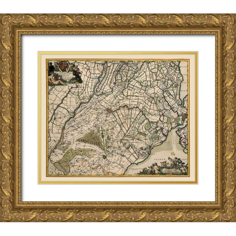 Utrecht Province Netherlands - Visscher 1681 Gold Ornate Wood Framed Art Print with Double Matting by Visscher