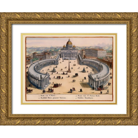 Panoramic Italy Vatican City - Visscher 1681 Gold Ornate Wood Framed Art Print with Double Matting by Visscher