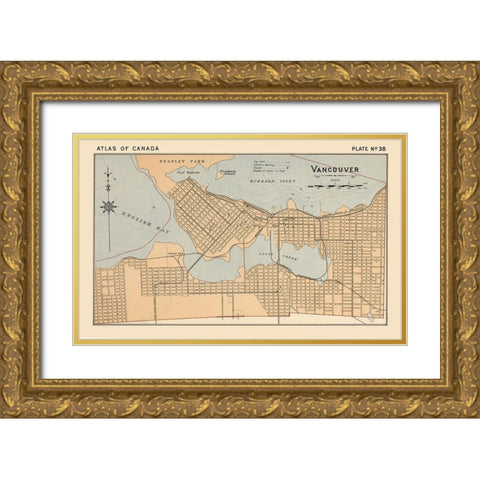 Vancouver Canada - White 1906 Gold Ornate Wood Framed Art Print with Double Matting by White