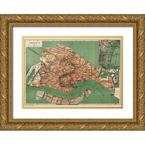 Venice Italy - Baedeker 1886 Gold Ornate Wood Framed Art Print with Double Matting by Baedeker