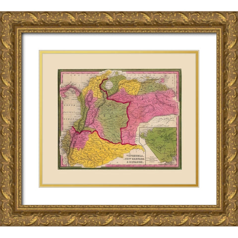 Venezuela New Granada Ecuador - Mitchell 1846 Gold Ornate Wood Framed Art Print with Double Matting by Mitchell