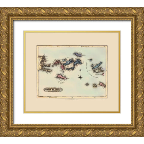 Virgin Islands - Lucas 1823 Gold Ornate Wood Framed Art Print with Double Matting by Lucas