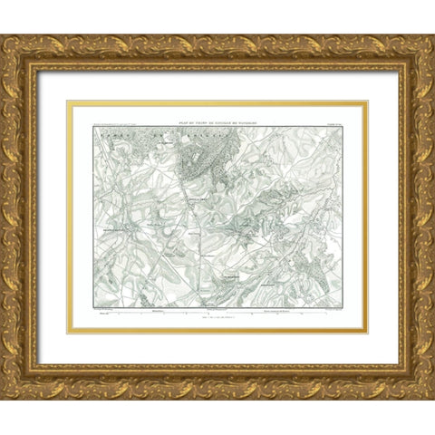 Battle of Waterloo, Field Plan - Thiers 1866 Gold Ornate Wood Framed Art Print with Double Matting by Unknown
