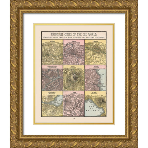 Principal Cities Old World - Cram 1888 Gold Ornate Wood Framed Art Print with Double Matting by Cram