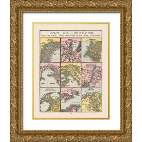 Principal Cities Old World - Cram 1888 Gold Ornate Wood Framed Art Print with Double Matting by Cram