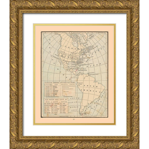 Western Hemisphire Discovery - Cram 1888 Gold Ornate Wood Framed Art Print with Double Matting by Cram