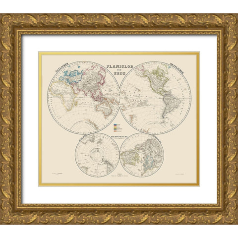World Hemispheres - Weimer 1856 Gold Ornate Wood Framed Art Print with Double Matting by Weimer