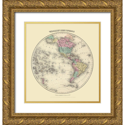 Western Hemisphere - Colton 1855 Gold Ornate Wood Framed Art Print with Double Matting by Colton