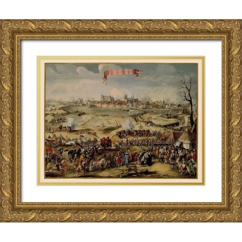 Wismar Siege Mecklenburg Germany - DeHooghe 1675 Gold Ornate Wood Framed Art Print with Double Matting by De Hooghe