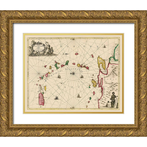 Windward Leeward Islands Puerto Rico - Jansson Gold Ornate Wood Framed Art Print with Double Matting by Jansson