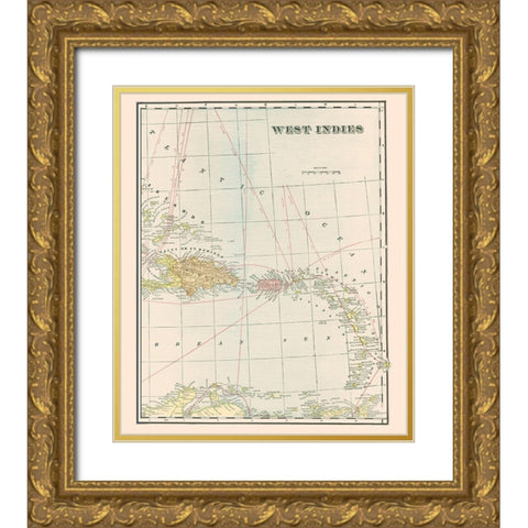 West Indies - Cram 1898 Gold Ornate Wood Framed Art Print with Double Matting by Cram