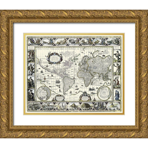 World - 1635 Gold Ornate Wood Framed Art Print with Double Matting by Unknown