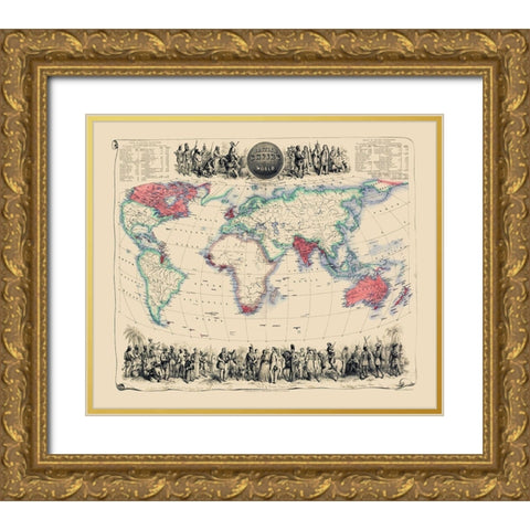 British Empire Throughout World - Fullarton 1864 Gold Ornate Wood Framed Art Print with Double Matting by Fullarton