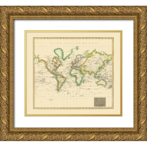 World Hydrographical Chart - Thomson 1814 Gold Ornate Wood Framed Art Print with Double Matting by Thomson