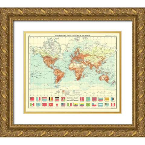 World Commercial Development - Newnes 1907 Gold Ornate Wood Framed Art Print with Double Matting by Newnes