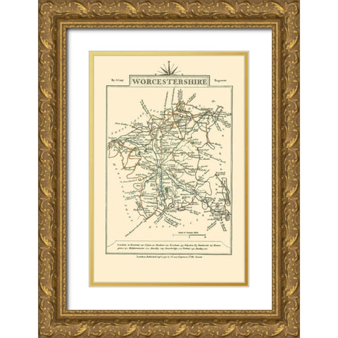 Worcestershire County England - Cary 1792 Gold Ornate Wood Framed Art Print with Double Matting by Cary