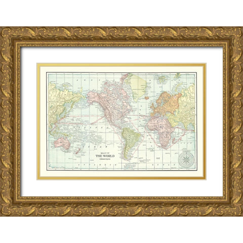 World - Cram 1898 Gold Ornate Wood Framed Art Print with Double Matting by Cram